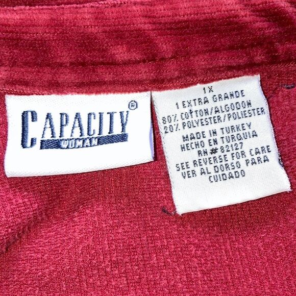 Corduroy Long Sleeve Red Button Down Shacket Jacket Top Red Maroon Womens XL - Picture 8 of 10